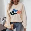 Autumn Winter Vintage Loose Long Sleeve Top Print Cardigan Knitwear O-Neck Sweater