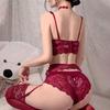 Code lingerie sexy набор для соблазнения с подвязками [Sexy 1701] Женский набор из 4 предметов, бюстгальтер, шортики, пояс, чулки, (SV399-75D-Красный)