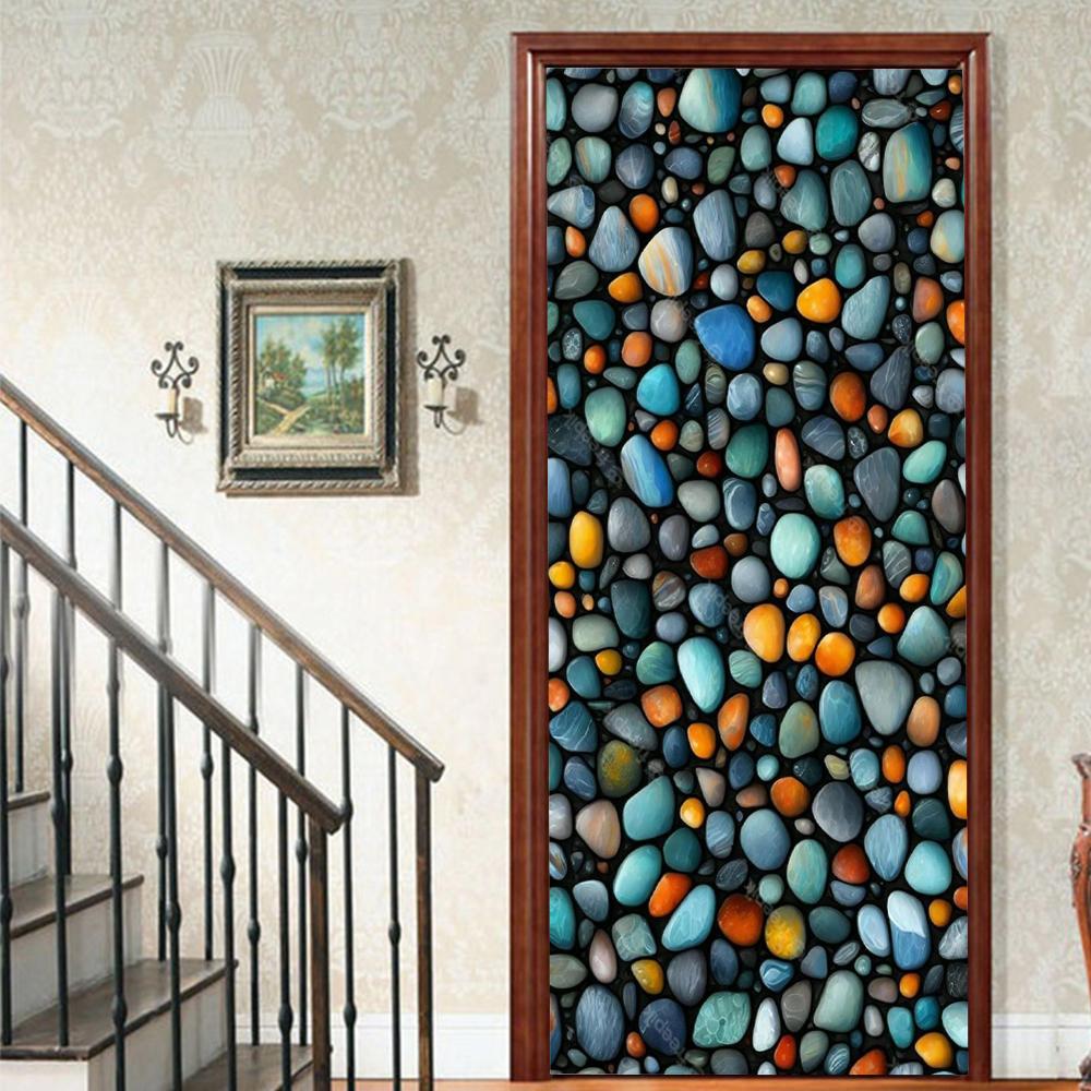 1 шт. Виниловая наклейка на дверь с галькой и пейзажем для спальни, домашнего декора, самоклеящаяся, съемная, настенная наклейка, для реновации двери, водонепроницаемый постер