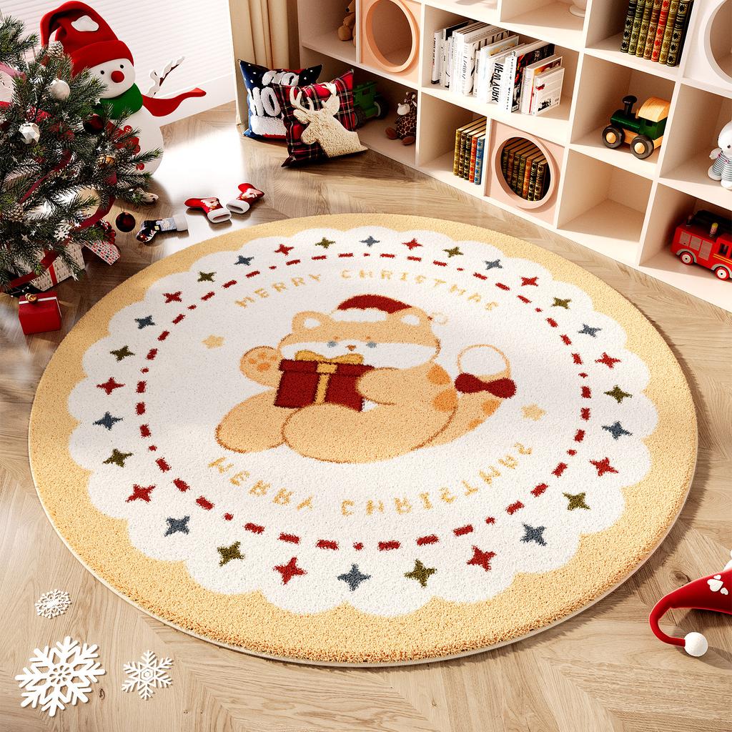Christmas Bedroom Decor Red Carpet Round Carpets for Living Room Thick Plush Cloakroom Washable Floor Mat Home Fluffy Soft Rug