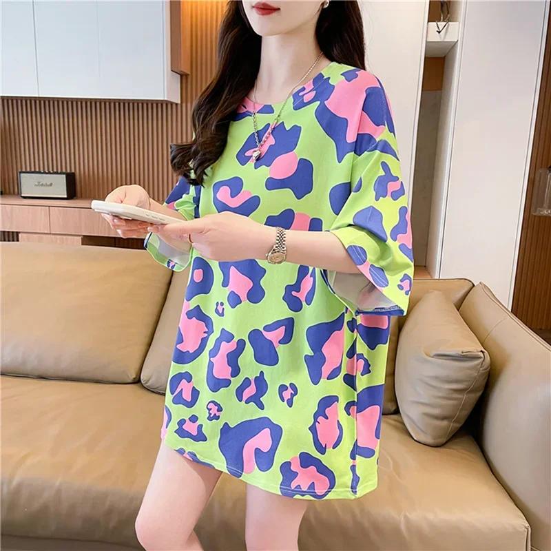 Летняя винтажная футболка с принтом Мода Женская Оверсайз Графические Длинные Футболки Y2k Топы Харадзюку хип-хоп Уличная одежда молодежная