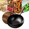 Forged Iron Wok with Wooden Lid Nonstick Skillet Pot Even Heating Fry Pan for Gas Stove