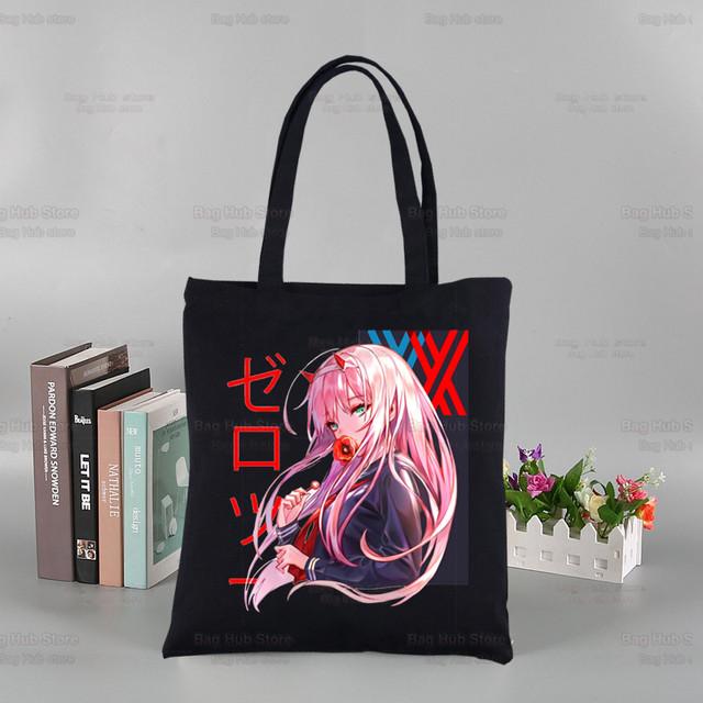 ZERO TWO аниме черные женские сумки холст Darling in the Franxx Tote сумки для покупок многоразовая сумка для покупок эко складная