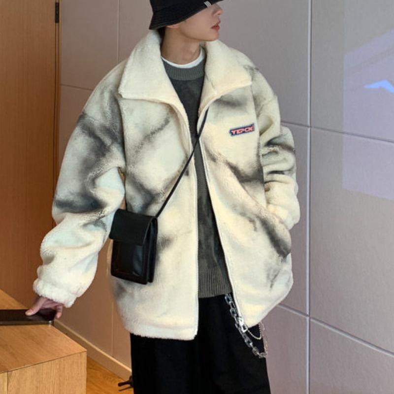 Men Tie-dye Parkas Zipper Thicken Winter Oversize Outwear Coats BF Couple Stand Collar Warm Jackets