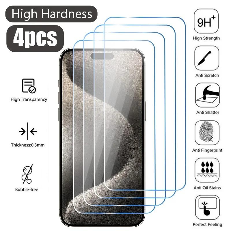 4 шт. закаленное стекло для iPhone 16 Pro Max 16Pro 16Plus полное покрытие экрана защитное стекло для iPhone 15ProMax 16/15/14/13/12/11 стекло