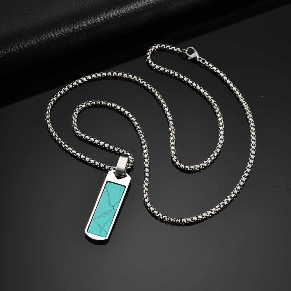 Trendy Lapis Lazuli Pendant Minimalist Stainless Steel Necklace Fashion Pendant Necklace Men