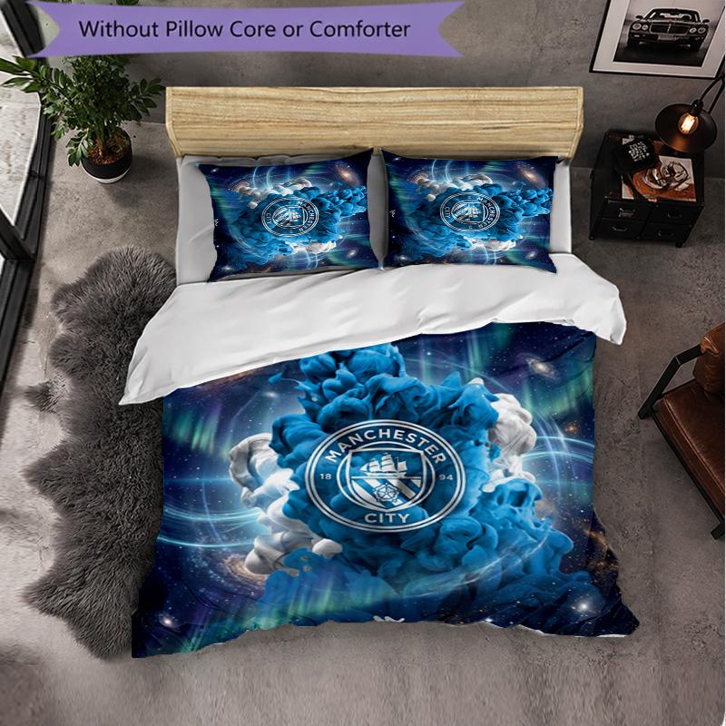 Manchester City Pattern 3 Pieces Bedding Set Soft Microfiber Duvet Cover with Pillow Cases for Bedroom