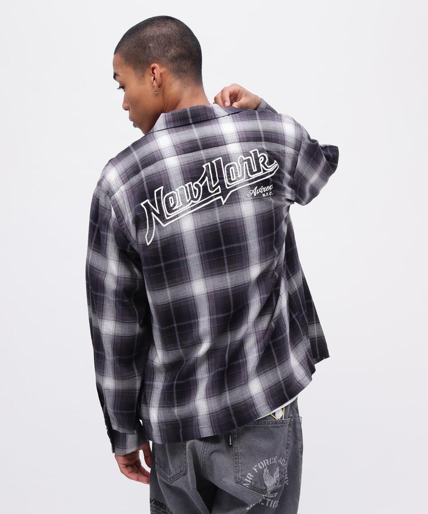 AVIREX РУБАШКА OMBRE CHECK NYC С ДЛИННЫМ РУКАВОМ OMBRE CHECK Нью-Йорк Размер Рубашка, Город, Мужская, 2XL, 010, Черный, 783-5120007
