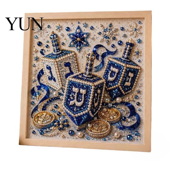 Hanukkah Decoration Craft DIY Pearl Art Kit, 3D Mosaic Bead Set, Creative Desktop Display Ritual Activity Making Kit for Traditional Holiday