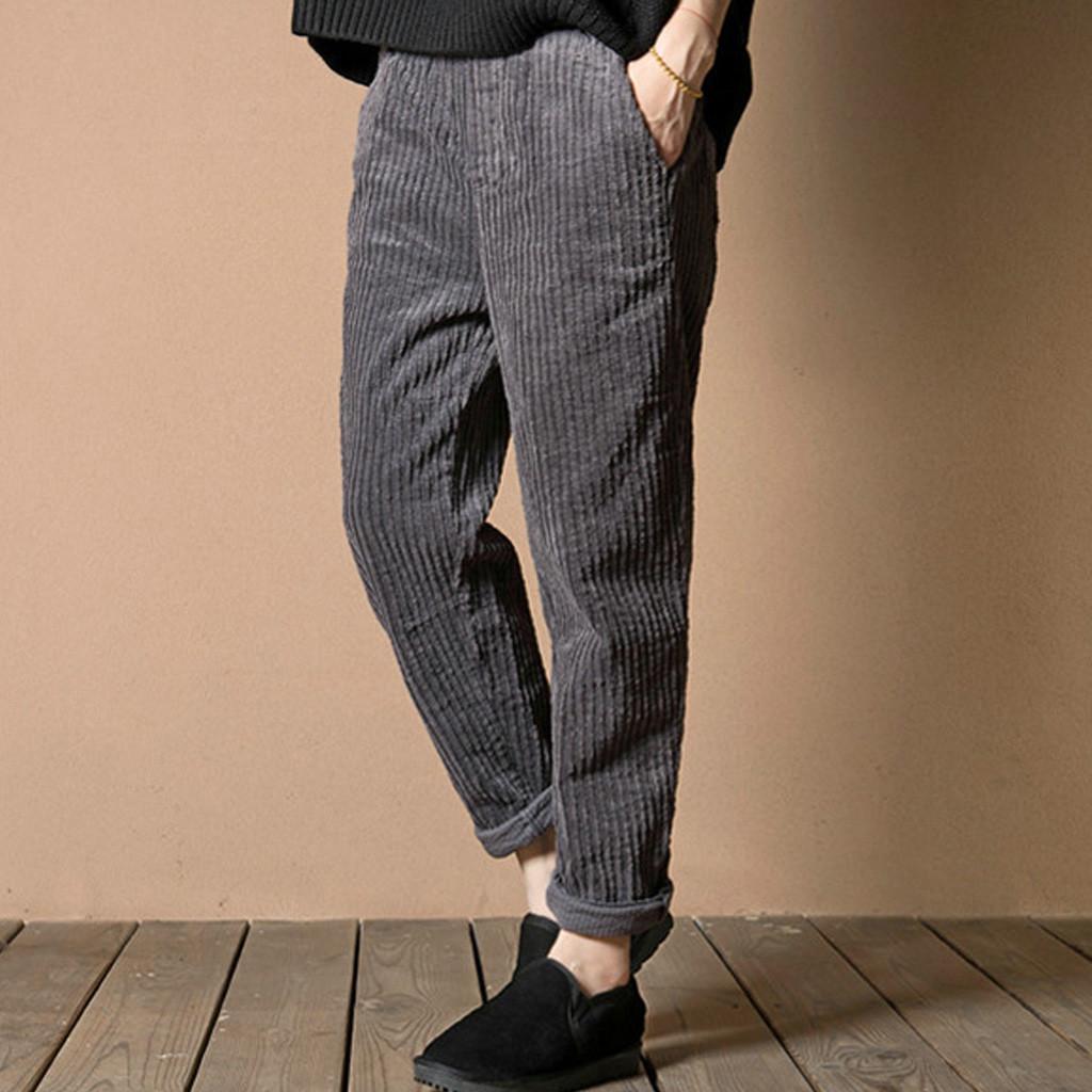 Fashion Plus Size Elastic Waist Corduroy Pocket Pants Long Pants