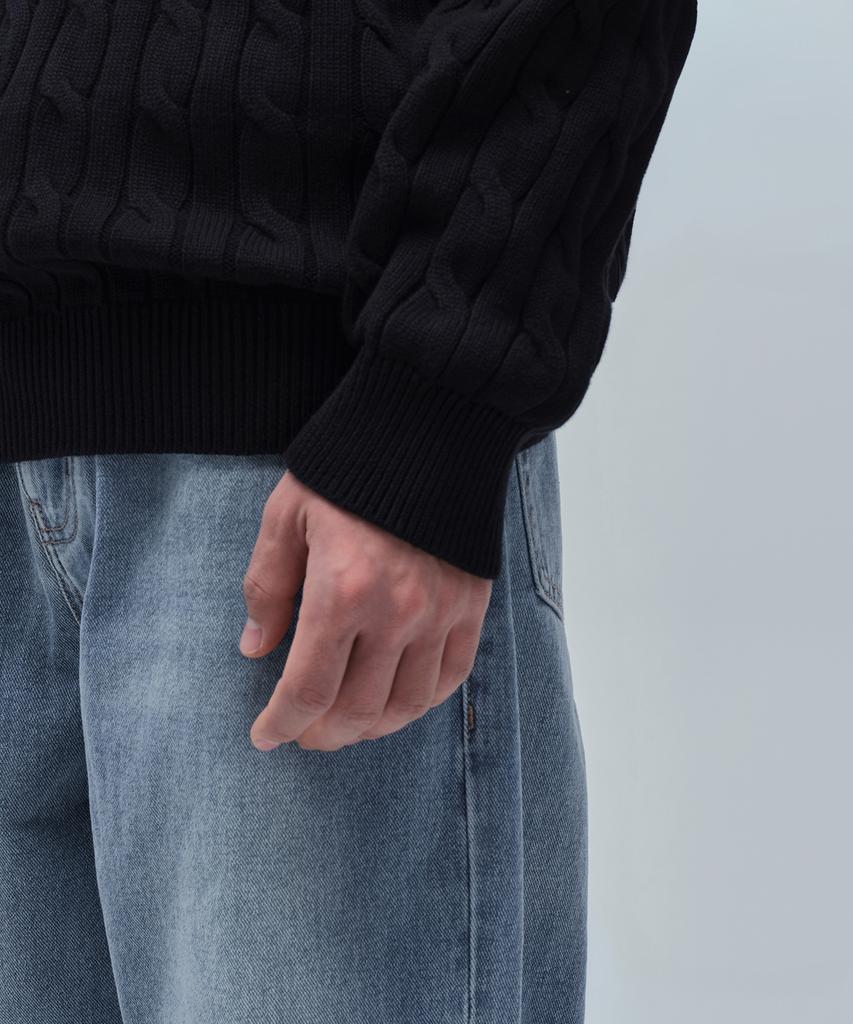 MUSINSA STANDARD Cotton Cable Crew Neck Knit [Black]