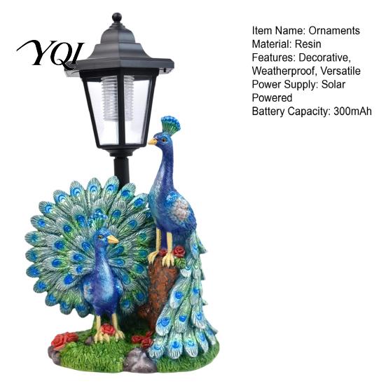 Outdoor Yard Art Decorations Peacock Solar Light Decor, Garden Statue with Lantern for Powered Patio Ornaments Lawn Pathway Landscape Decoration,