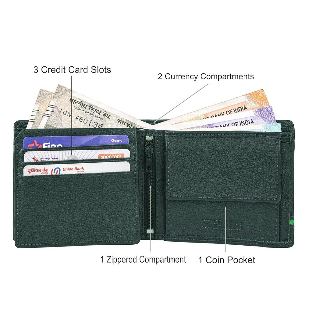 Мужской кожаный кошелек цвета оленьего зеленого/светло-зеленого цвета