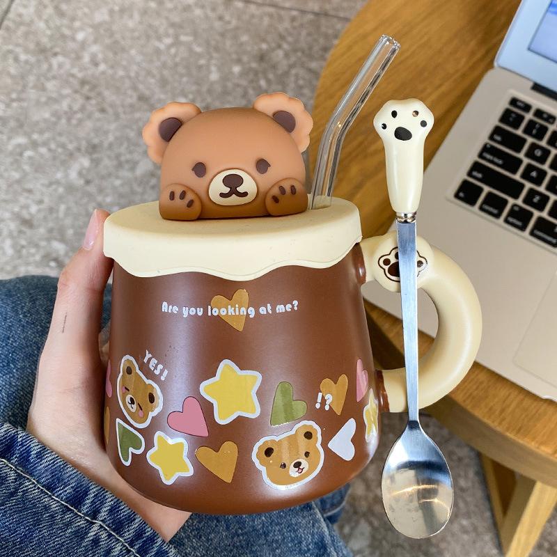 Керамическая чашка Сувенирная кружка с крышкой ложкой Креативная милая Высокоценная Парная чашка для кофе и воды