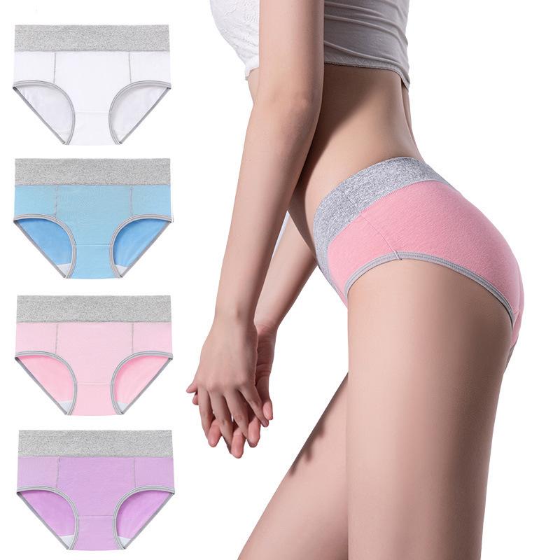 Plus Size 5XL Color-Block Hip-Lifting Mid-Rise Triangle Cotton Women's Underwear