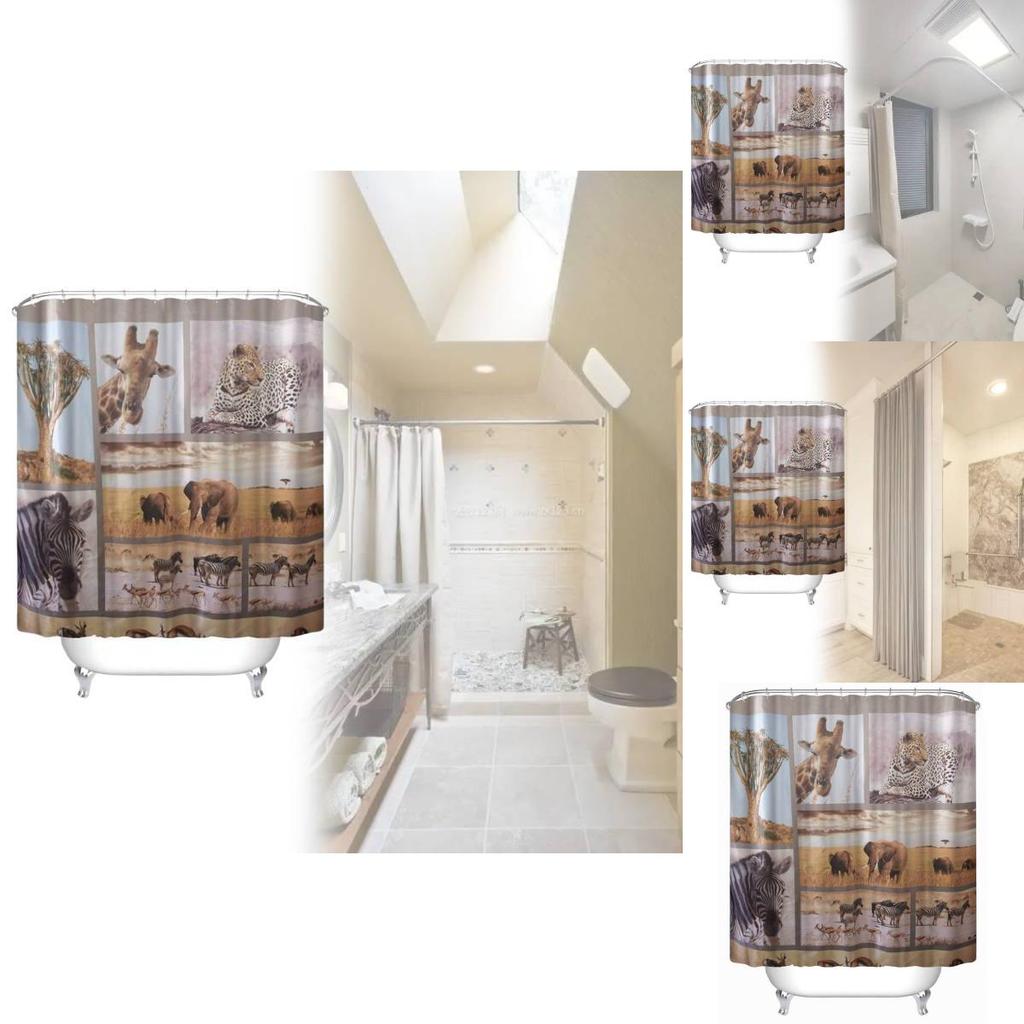 Waterproof Peva Bathroom Curtain Animal Design Long Giraffe Zebra For Living Space