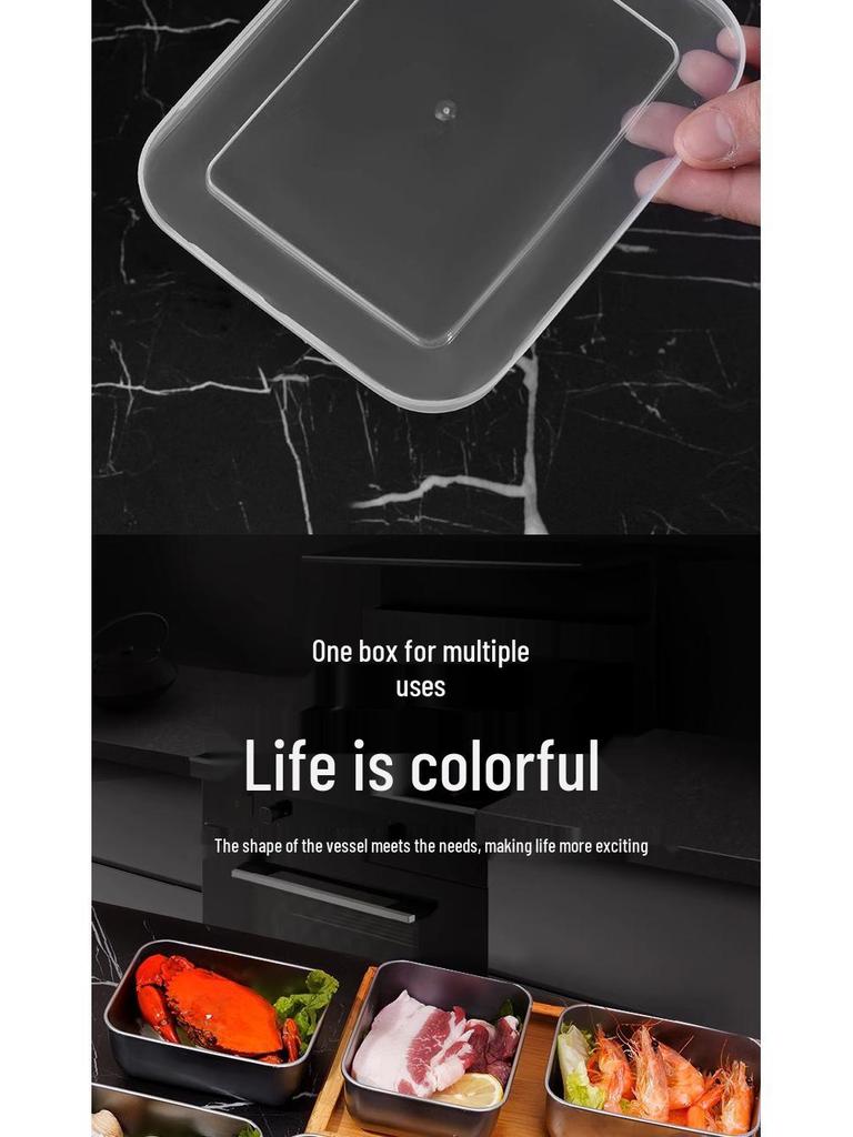 Квадратная миска для хранения продуктов из нержавеющей стали с крышкой - сохраняет продукты свежими в холодильнике, идеально подходит для порционирования на кухне или использования в качестве ланч-бокса.