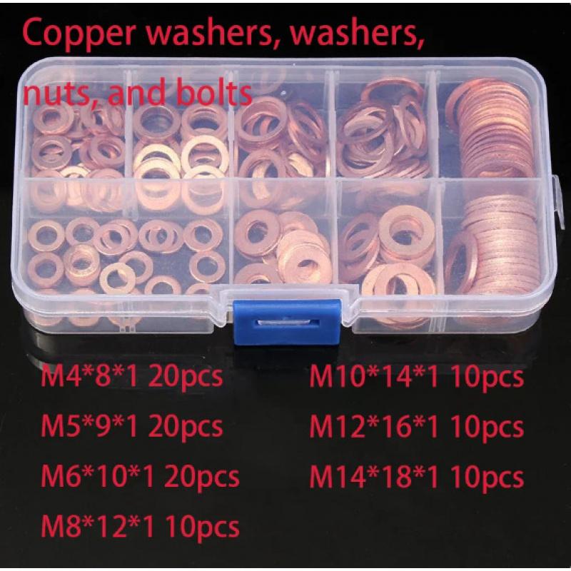 200/100Pcs Washer Copper Sealing Solid Gasket Washer Sump Plug Oil For Boat Crush Flat Seal Ring Tool