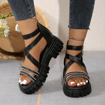 Римские сандалии на танкетке женские летние с ремешком на щиколотке повседневные сандалии на платформе новые с пряжкой открытый носок пляжная обувь на платформе для женщин