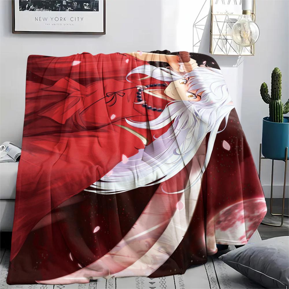 1Pc Inuyasha Print Flannel Blanket, High quality Comfortable for All Seasons, Home Decor, Warmth and Comfort, Perfect for Christmas Gifts