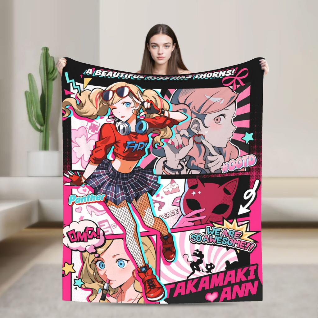 Soft Warm Blanket Picnic Animated Game P- Persona 5 Bedding Throws Flannel Bedspread For Couch Chair Aesthetic Sofa Bed Cover