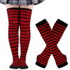 Winter Socks Gloves Set Striped Keep Warm Regular Fit Solid Color High Socks Arm Sleeves Set for Daily Wear