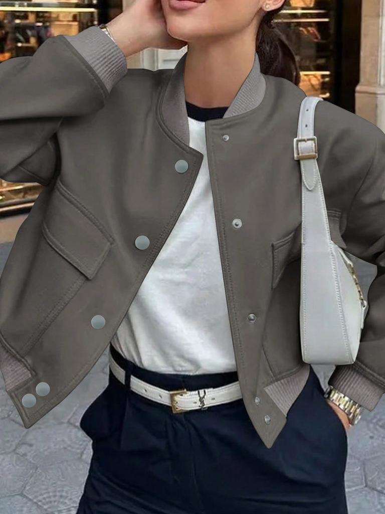 Rose Beauty A 90s Street Solid Buckle Front Valve Pocket Baseball воротник с длинным рукавом свободного кроя Повседневная весенняя куртка пальто