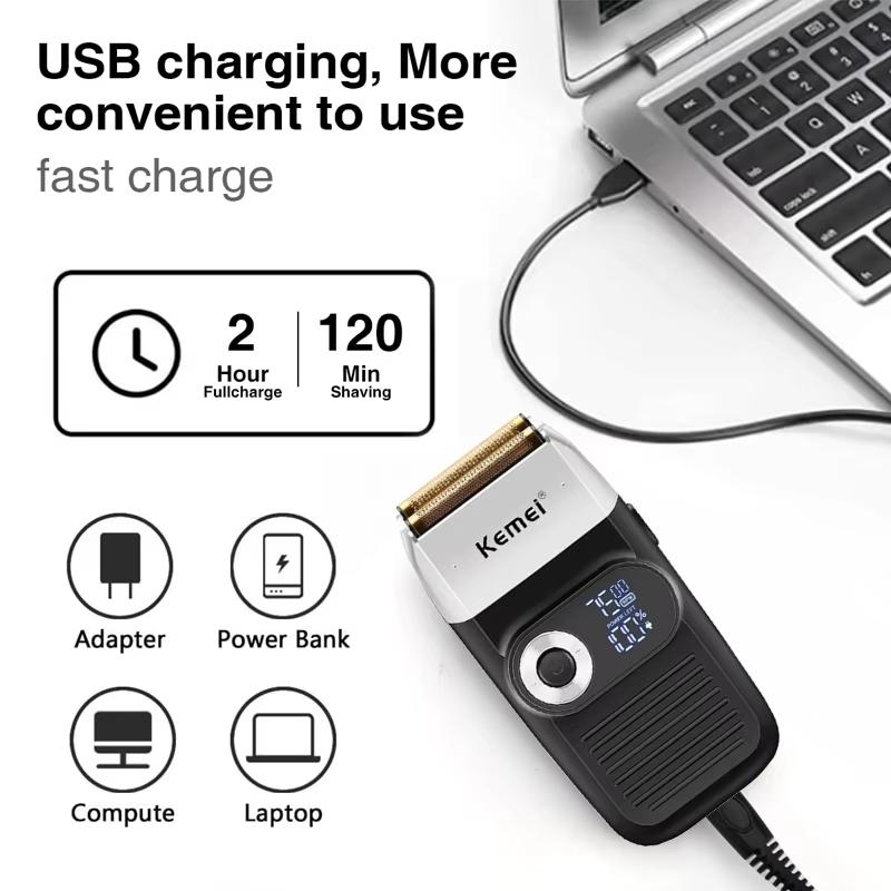 Kemei KM-2026 KM-2027 2 в 1 Перезаряжаемая Электрическая Бритва LCD Сеточная Бритва Для Мужчин USB Зарядка Триммер Для Бороды