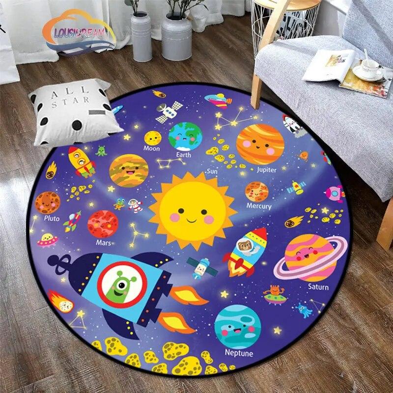 Космическая Вселенная вектор НЛО и множество планет в галактике круглые ковры для спальни Солнечная система детский ковер украшение гостиной