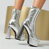 Sung Fit Ankle Boots Women's Platform Stretch Boots Soft PU Comfy Chunky High Heels Shoes Slip On Gold Silver Balck White Brown