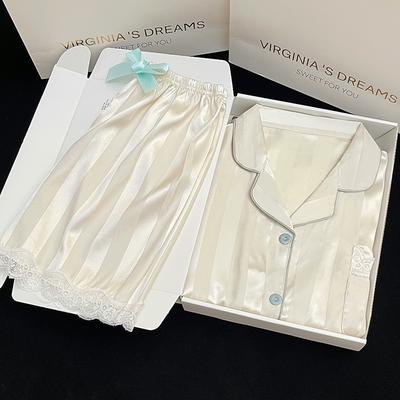 Кружевная пижама для девочек Весенне-летняя изо льда шелка с короткими рукавами и шортами Домашняя одежда Комплект из двух предметов