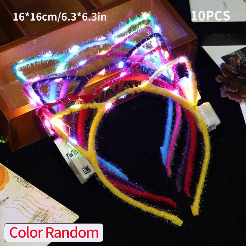 10pcs Luminous Headband Cat Bunny Ear Led Hairbands Flash Headband Light Up Hair Accessories Wedding Party Headdress