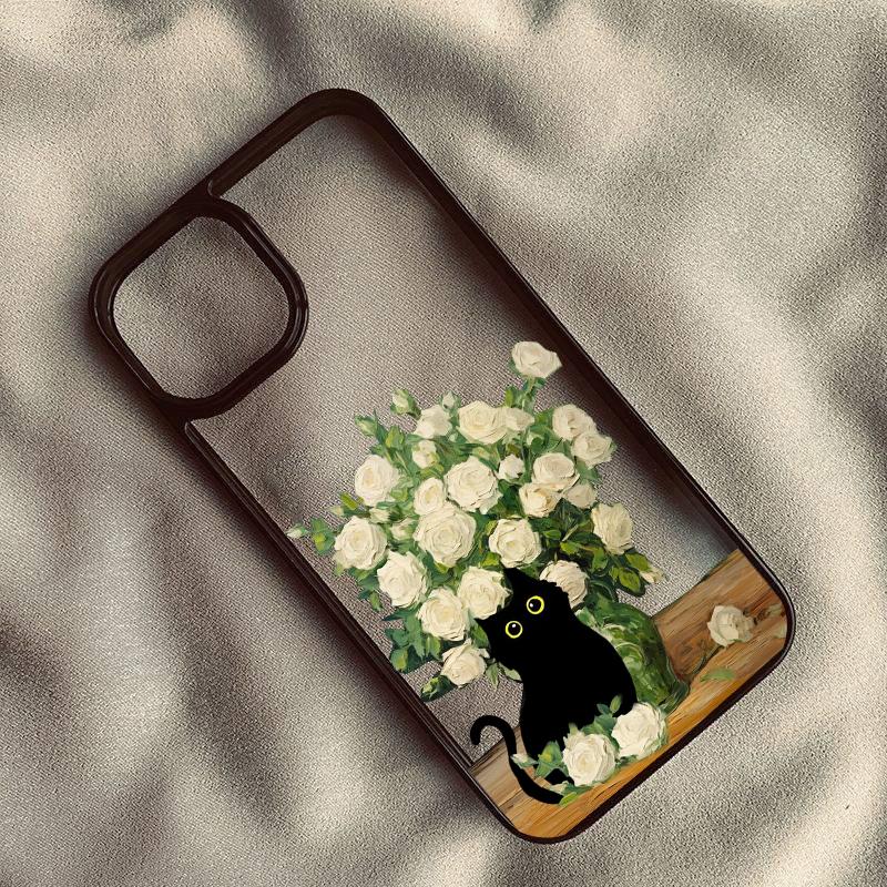 Ретро Чехол для телефона с черным котом Ван Гога для iPhone 16 14 15 13 11 12 Pro MAX XS XR 7 8 Plus Масляная живопись Прозрачный Жесткий Чехол