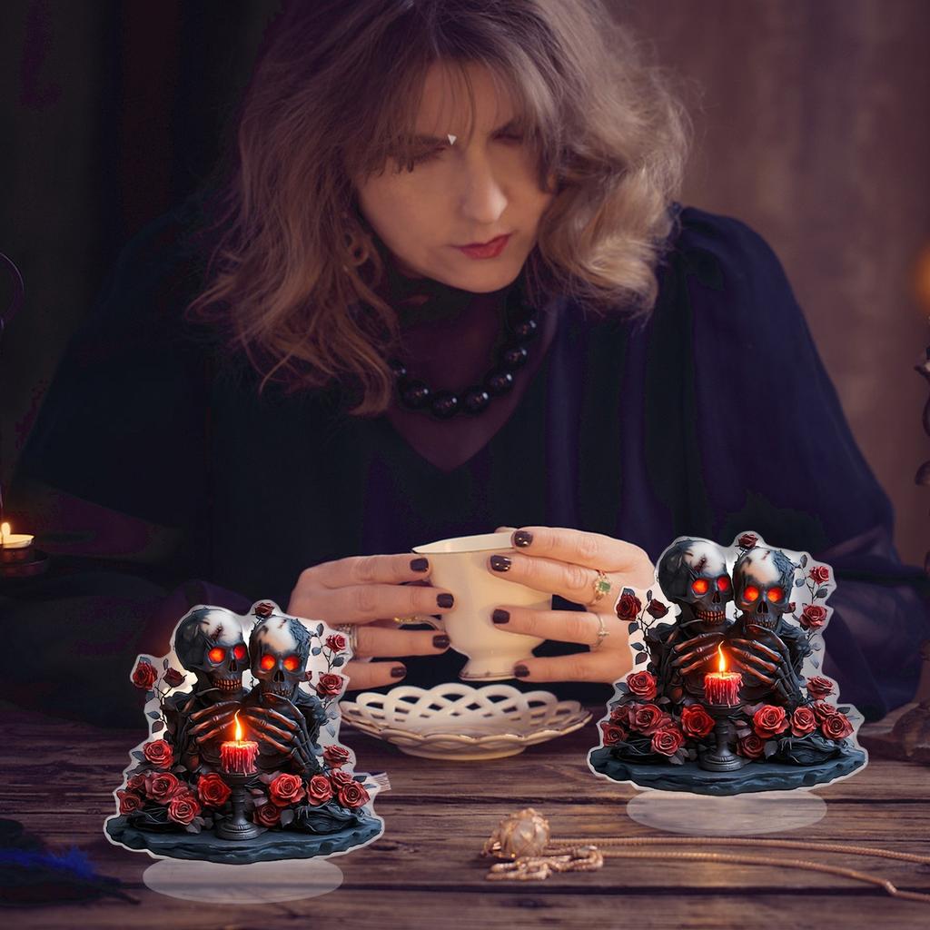 2D Акриловый Скелет Пара Охраняющая Любовь и Красная Роза Журнальный Столик Художественное Произведение Украшение для Вечеринки Идеальный Выбор