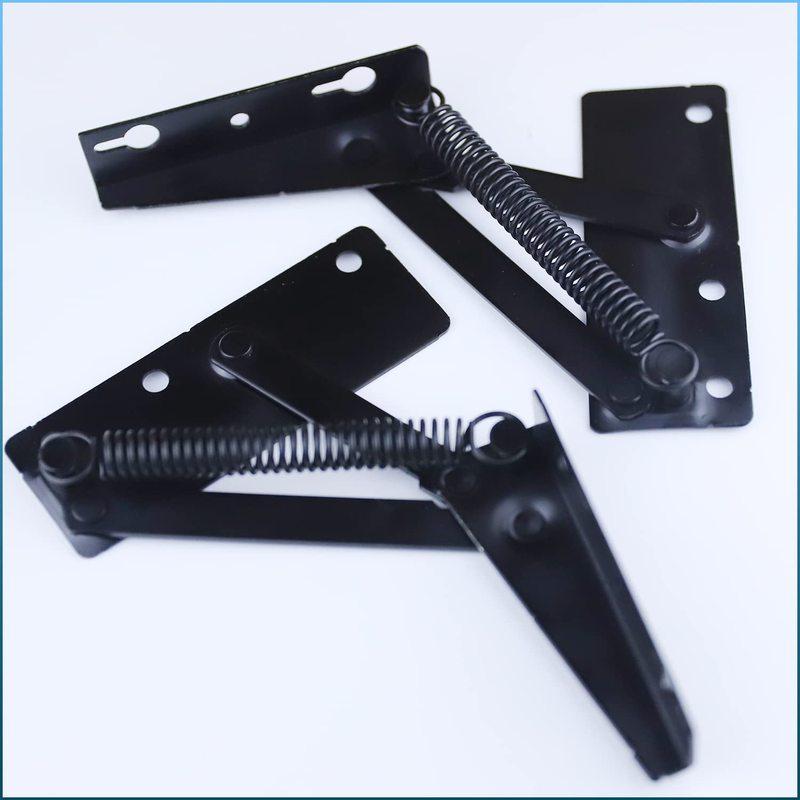 80 Degree Bench Seat Hinge Foldable Lifting Bracket Heavy Duty Black Spring Hinges Widely Used in Toy Box Chest, Piano Stool