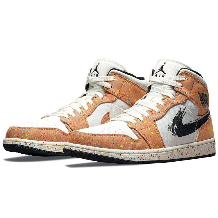 Air Jordan 1 Mid SE Brushstroke Paint Splatter Unisex Sneakers White Sail Black DA8005-100