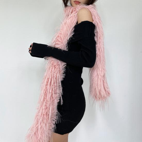 Women Long Scarf Solid Color Thickened Imitation Mink Fur Velvet Decor Scarf Warm Thin Scarf Fashion Accessory