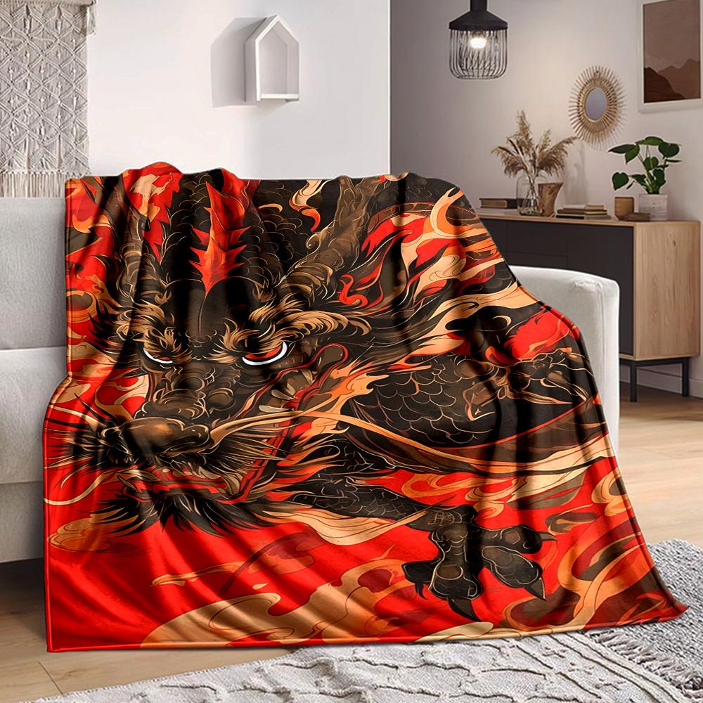 1pc Dragon Print Blanket - Lightweight Flannel Fleece with Digital Printing, Soft Warm for Sofa, Travel, Camping, Office yy251018315