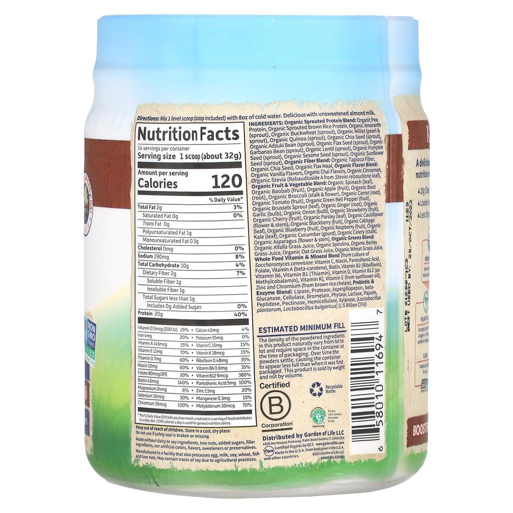 Garden of Life Raw Organic Wheat, Shakes & Meal Replacements, Vanilla Flavored Kai, 454 G (16 Oz)