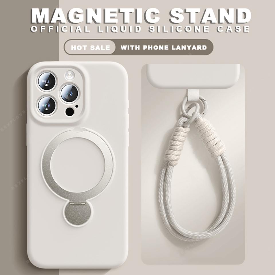 Magnetic Liquid Silicone Lanyard Phone Case For iPhone 16 Plus 13 15 14 16 Pro Max Magsafe Charge Strap Protector Soft Cover