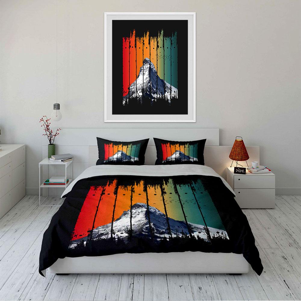 Mountain Art with Gradient Stripes Bedding Duvet Cover Set Duvet Cover Pillowcases (1*Duvet Cover 2*Pillowcases, without duvet insert)