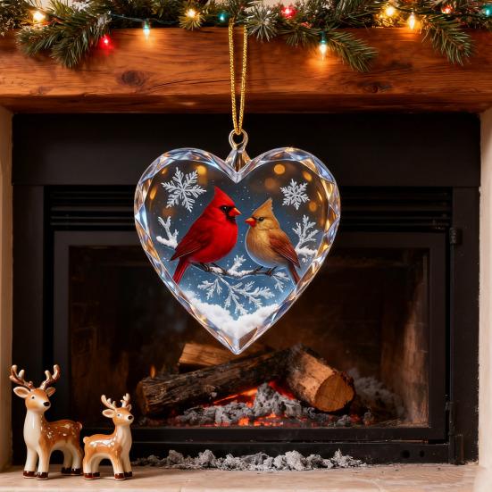 Red Birds Christmas Ornaments Couple Bird Heart Shaped Ornament for Xmas