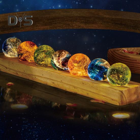 Faux Crystal Glass Balls USB Powered LED Chakra Ball with Wooden Base Ice Cracked Spheres Night Light for Meditation Home Table Decor