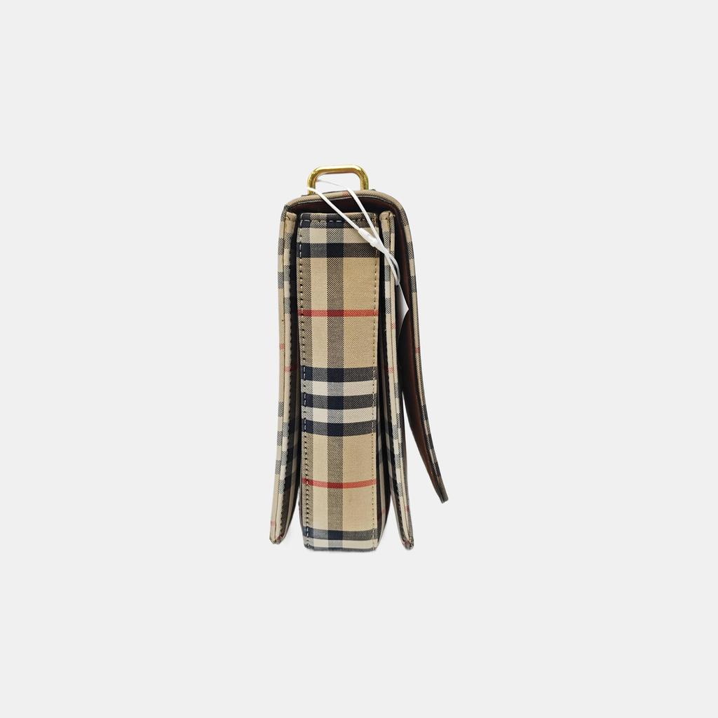 [Pre-Owned] Vintage Check Print D-Ring Flap Canvas And Leather Shoulder Bag - Good #A79FUP