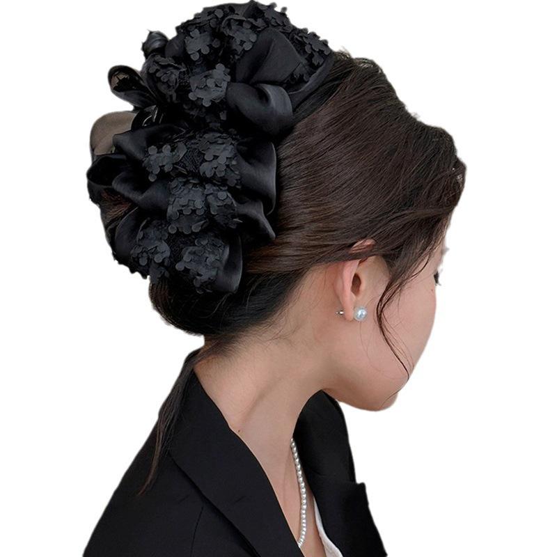 Large Summer Lace Edge Bow Claw Clip Hair Accessory for Women - Multi-Layer Feather Design