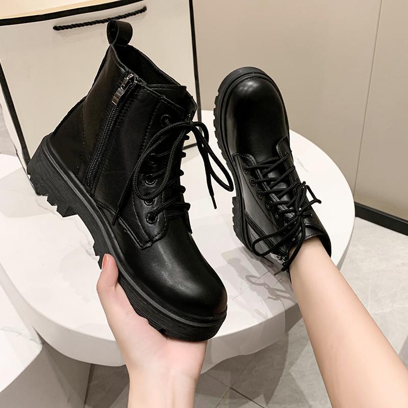 Модные осенние туфли на платформе для женщин, новые женские ботильоны с круглым носком, увеличивающие рост, повседневные женские мотоциклетные ботинки для улицы