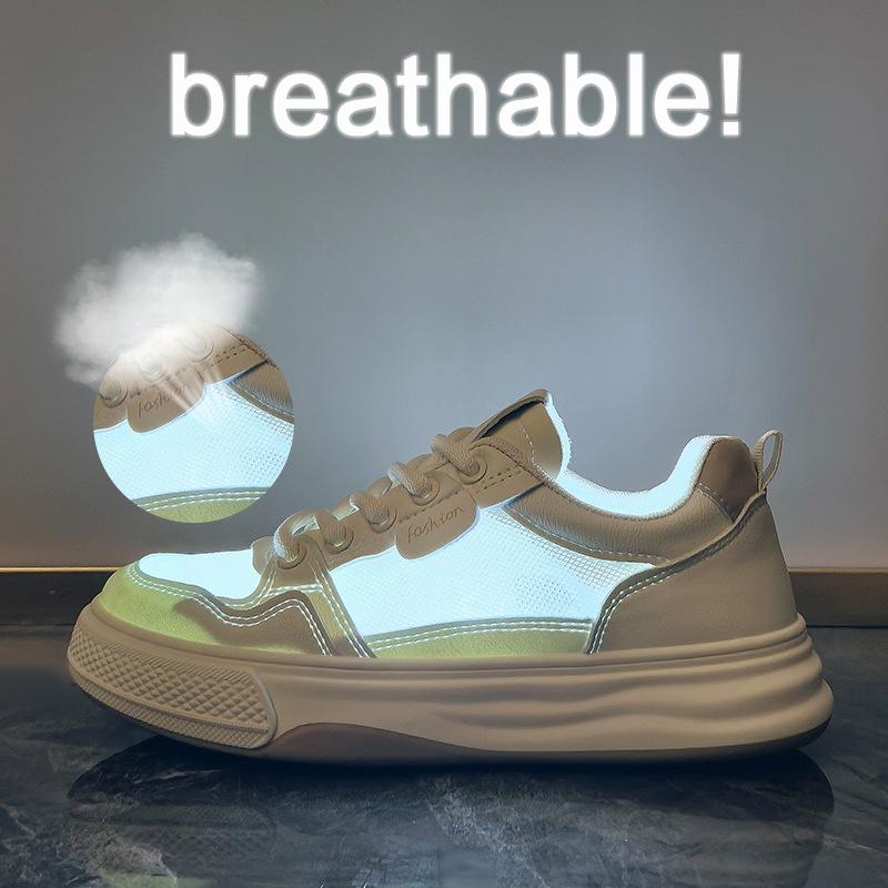 New Summer White Shoes for Female Students' Thick Sole Elevated Mesh Breathable Casual Shoes