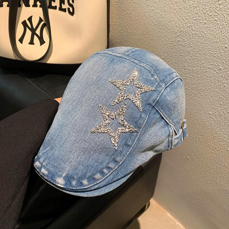 Звезда ковбойская шляпа вперед женская моющаяся старая маленькая берет ретро универсальная противоизносная черная шляпа художника