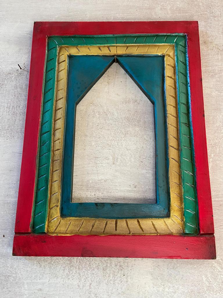 Hand-Carved Wooden Jharokha: Multi-Colored Folk Art Wall Decor