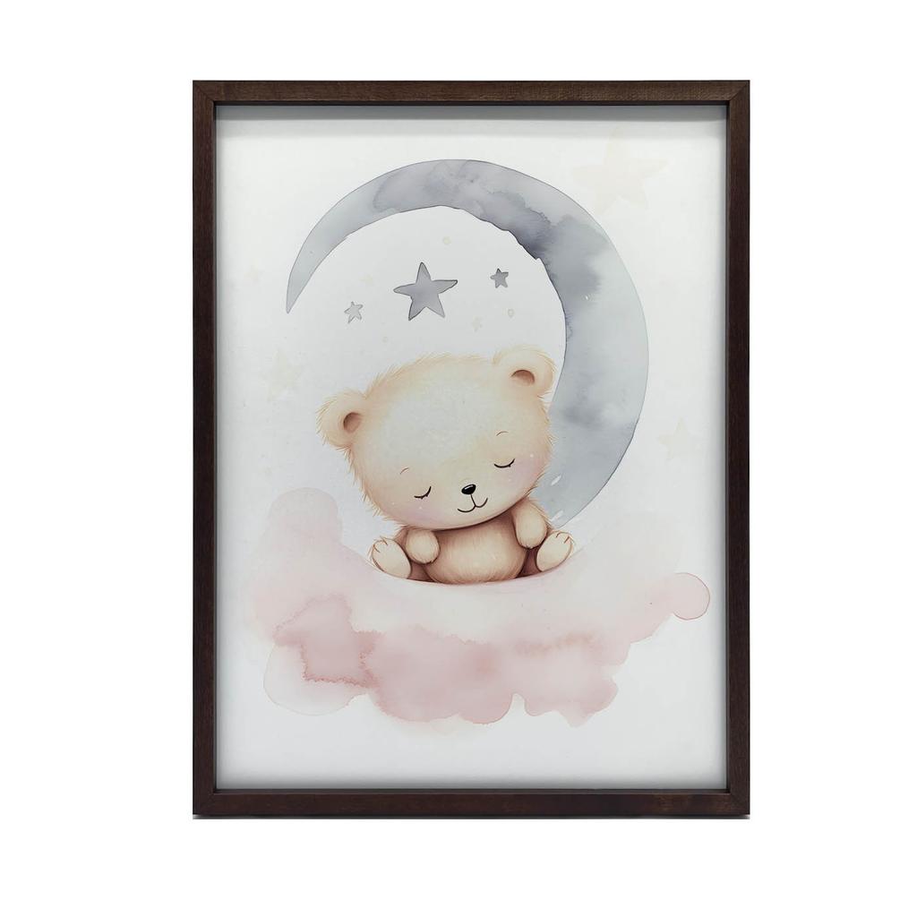 Śpiący Miś Na Różowej Chmurce Śpiący Miś Na Różowej Chmurce, 50X70 Cm, Bez Ramy, Płótno Premium Na Blejtramie